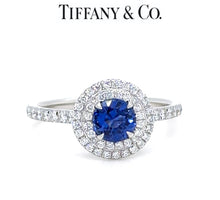 Load image into Gallery viewer, Tiffany &amp; Co. Platinum Soleste Blue Sapphire &amp; Diamond Engagement Ring 1.15ct 4.65g