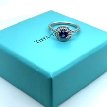 Load image into Gallery viewer, Tiffany &amp; Co. Platinum Soleste Blue Sapphire &amp; Diamond Engagement Ring 1.15ct 4.65g