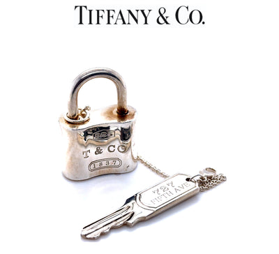 Tiffany & Co. Sterling Silver 1837 Padlock Key Chain 52.54g