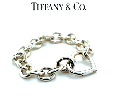 Tiffany & Co. Sterling Silver Vintage Heart Clasp Round Link Bracelet 45.19g
