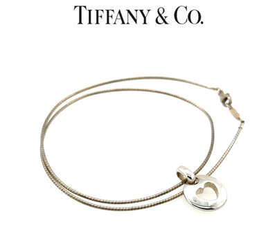 Tiffany & Co. Sterling Silver Vintage Pierced Heart Pendant Choker Necklace 7.15g