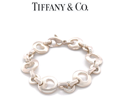 Tiffany & Co. Sterling Silver Vintage Stencil Heart Link Bracelet 29.17g