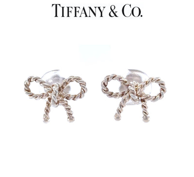 Tiffany & Co. Sterling Silver Vintage Twist Rope Bow Ribbon Earrings 2g