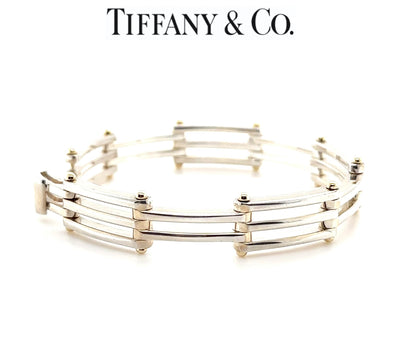 Tiffany & Co. Sterling Silver & 18ct Yellow Gold Vintage Gate Link Bracelet 29.75g
