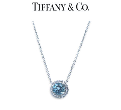 Tiffany & Co. Platinum Soleste Aquamarine & Diamond Necklace 1.00ct 3.88g