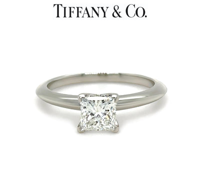 Tiffany & Co. Platinum Princess Cut Diamond Engagement Ring 0.82ct 4.5g