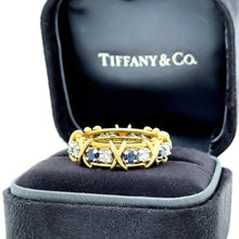 Load image into Gallery viewer, Tiffany &amp; Co Platinum &amp; 18ct Yellow Gold Sixteen Stone Diamond &amp; Sapphire Ring 1.34ct