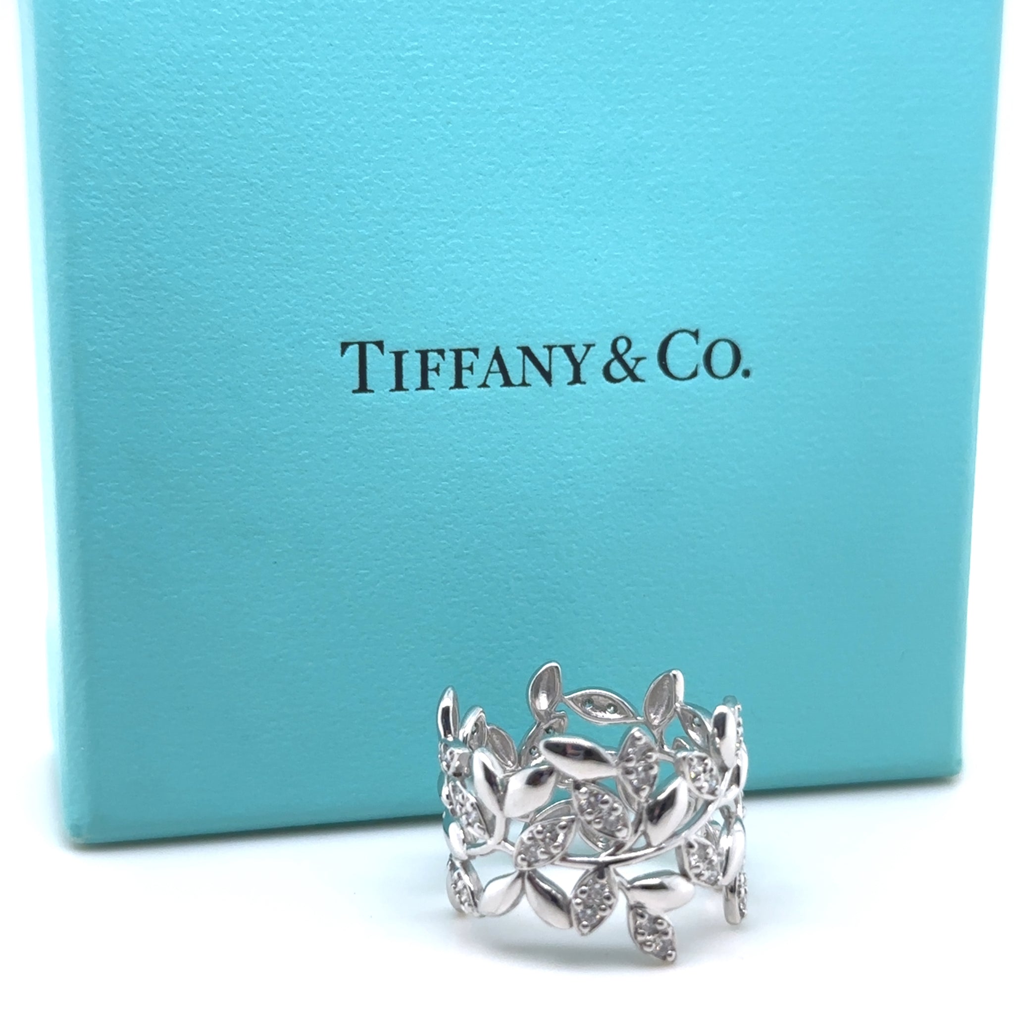 Tiffany Co 18ct White Gold Olive Leaf Diamond Ring