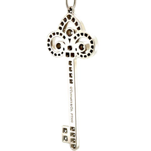 Tiffany & Co Platinum Fleur De Lis Key Diamond Pendant Necklace 0.50ct
