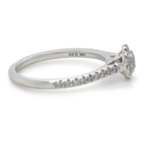 14ct White Gold Diamond Bridal Halo Ring 0.73ct