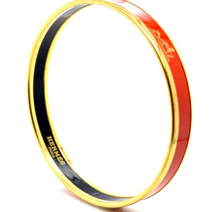 Hermes Red Enamel Gold Plated Caleche Narrow Bangle Bracelet