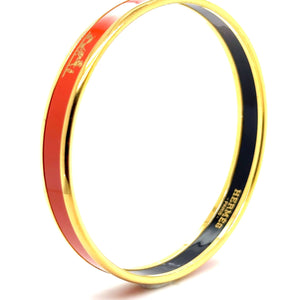 Hermes Red Enamel Gold Plated Caleche Narrow Bangle Bracelet