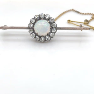 Bespoke Opal And Diamond Round Cluster Bar Brooch 1.84ct