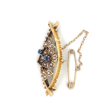 Load image into Gallery viewer, Bespoke Floral Sapphire &amp; Pearl Brooch 4.02g