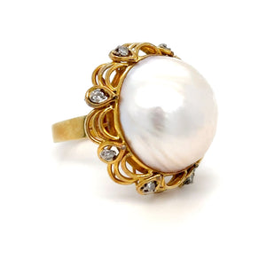 Bespoke Mabé Pearl Cluster Ring 0.20ct