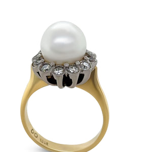 Bespoke 18ct Gold Pearl & Cubic Zirconia Ring 6.15g