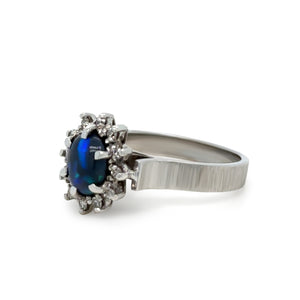 18ct White Gold Black Opal and Diamond Cluster Ring 0.62ct 5.28g