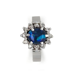 18ct White Gold Black Opal and Diamond Cluster Ring 0.62ct 5.28g