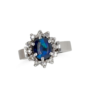 18ct White Gold Black Opal and Diamond Cluster Ring 0.62ct 5.28g