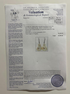 18ct White Gold Baroque South Sea Pearl and Diamond Drop Earrings 0.12ct
