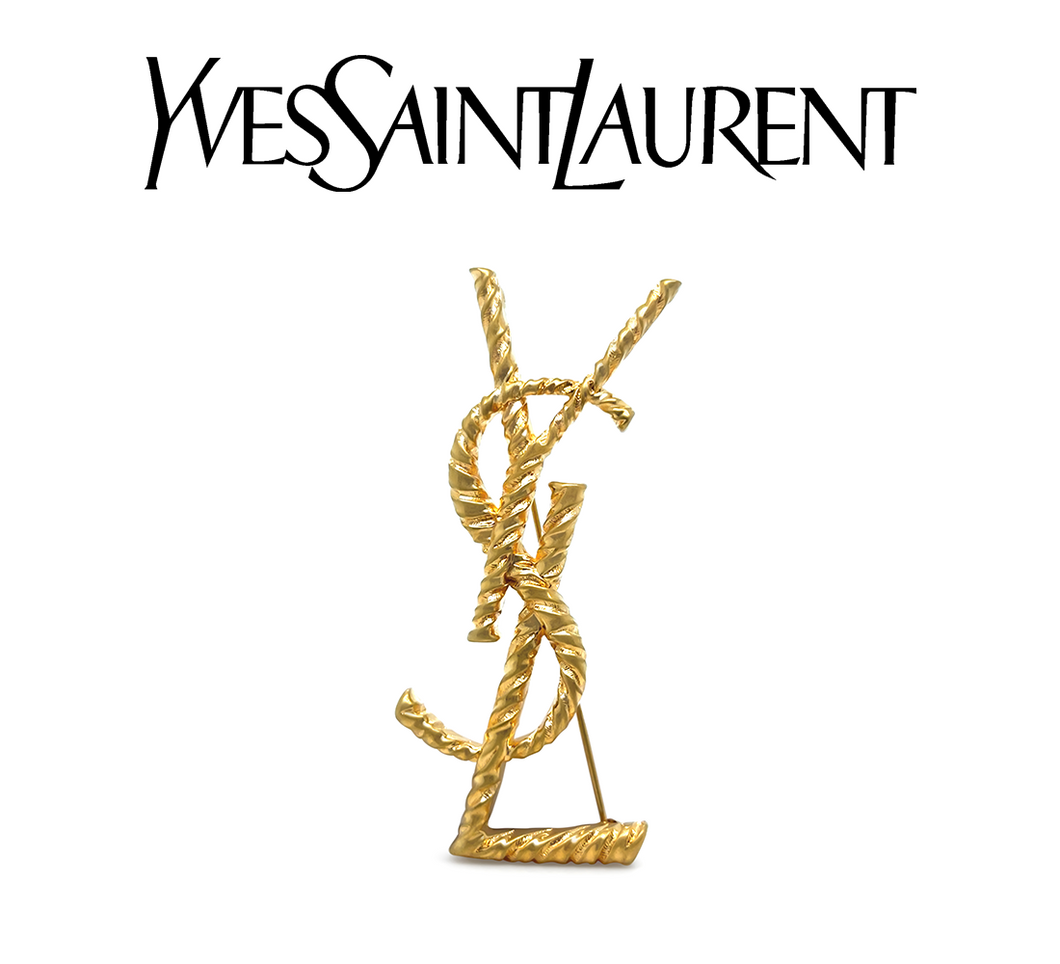 Yves Saint Laurent Gold-Plated Cassandre YSL Brooch 18.69g