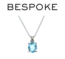 Load image into Gallery viewer, Bespoke 18ct White Gold Aquamarine &amp; Sapphire Pendant with Chain 3.6g