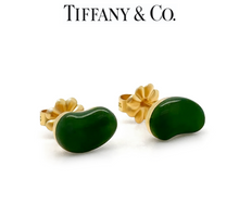Load image into Gallery viewer, Tiffany &amp; Co Elsa Peretti 18ct Yellow Gold Green Jade Bean Stud Earrings 2.14g