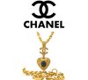 Chanel GP Vintage Gripoix CC Heart Brooch Necklace 90cm