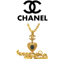 Load image into Gallery viewer, Chanel GP Vintage Gripoix CC Heart Brooch Necklace 90cm