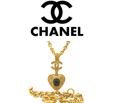Chanel GP Vintage Gripoix CC Heart Brooch Necklace 90cm
