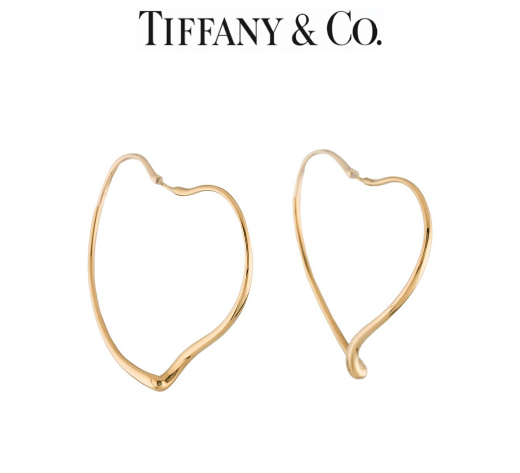 Tiffany & Co 18ct Yellow Gold Elsa Peretti Open Heart Hoop Earrings 12.16g
