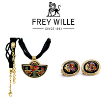 Load image into Gallery viewer, Frey Wille Alphonse Mucha Libussa Coral Set – Earrings &amp; Pendant with Black Strand Necklace