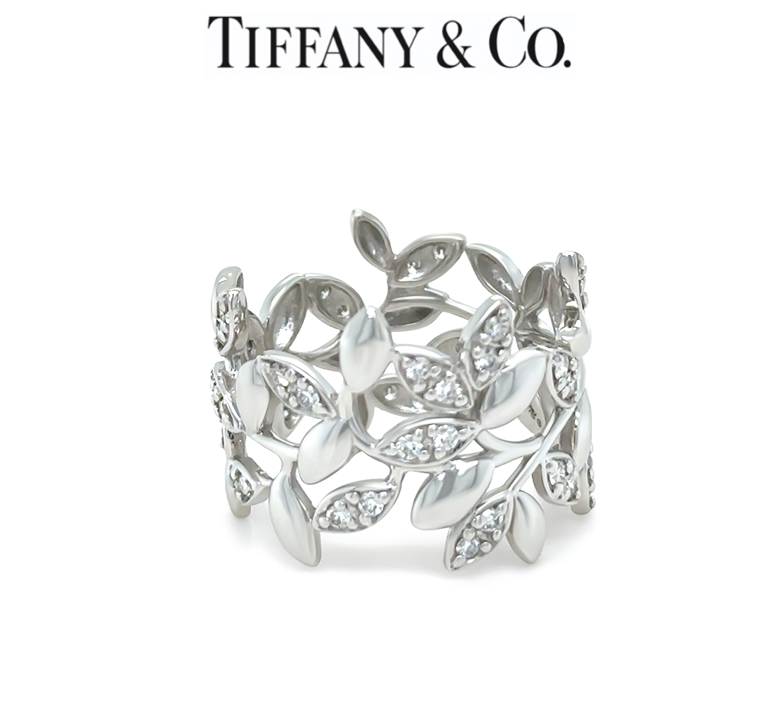 Tiffany Co 18ct White Gold Olive Leaf Diamond Ring