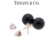 Load image into Gallery viewer, Tiffany &amp; Co. Black Onyx Ball Stud Earrings in Sterling Silver 10mm 3.51g
