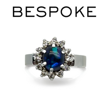 Load image into Gallery viewer, 18ct White Gold Black Opal and Diamond Cluster Ring 0.62ct 5.28g
