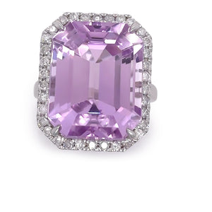 Bespoke 14ct White Gold Kunzite & Diamond Cocktail Ring 26.6ct