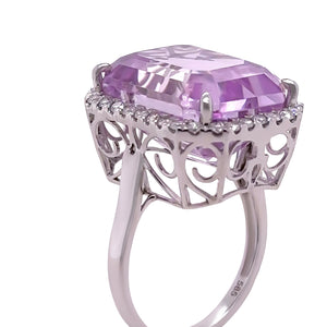 Bespoke 14ct White Gold Kunzite & Diamond Cocktail Ring 26.6ct