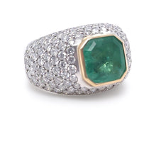 Load image into Gallery viewer, 14ct White and Yellow Gold Emerald and Diamond Cocktail Ring 7.78ct