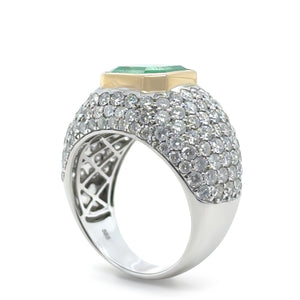 14ct White and Yellow Gold Emerald and Diamond Cocktail Ring 7.78ct