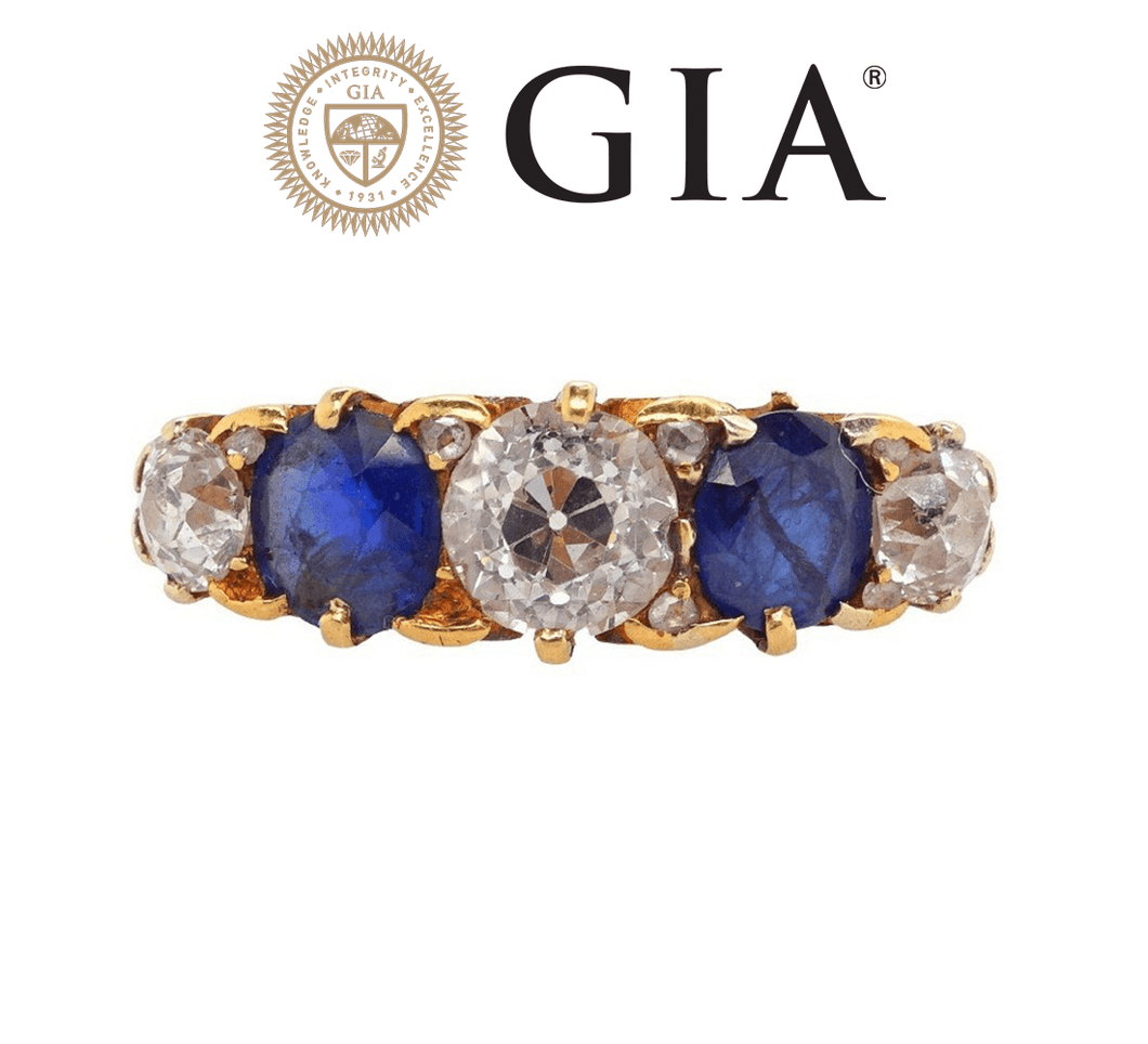 18Ct Yellow Gold Sapphire And Diamond Antique Victorian Half Hoop Diamond Ring Circa 1880 - Luxury Brand Jewellery