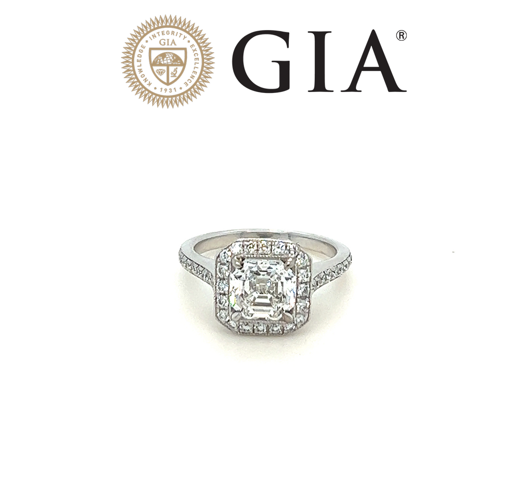 GIA White Gold Asscher Cut Engagement Ring 1.56ct