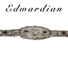 Load image into Gallery viewer, Edwardian Style White Gold Sapphire and Diamond Filigre Bracelet