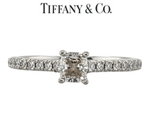 Load image into Gallery viewer, Tiffany Novo Cushion-cut Engagement Ring with a Pavé Diamond Platinum Band - Luxury Brand Jewellery