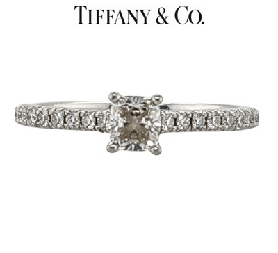 Tiffany Novo Cushion-cut Engagement Ring with a Pavé Diamond Platinum Band - Luxury Brand Jewellery